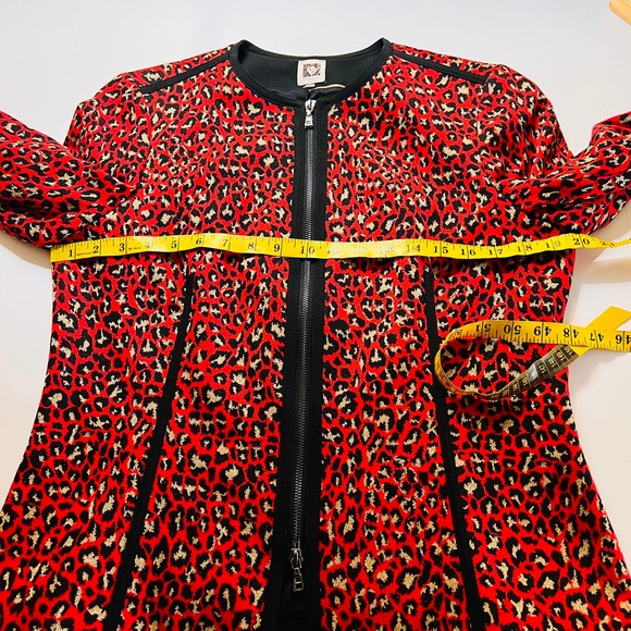 Anne Klein Leopard Print Full Zip Blazer Jacket Red Black Size 12 - Picture 9 of 12